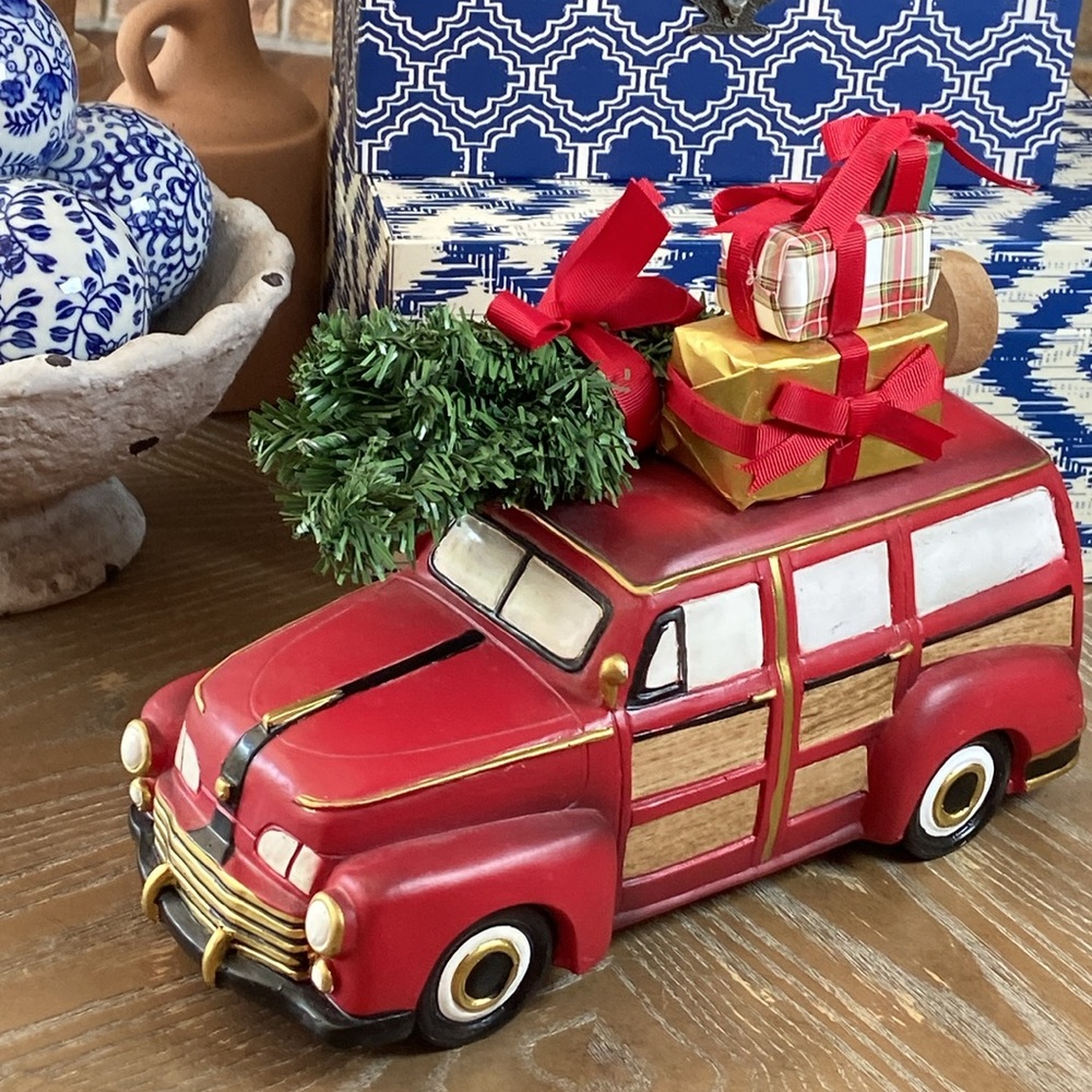NEW! Christmas Vacation Holiday Vintage Station Wagon Family Car Hauling Tree